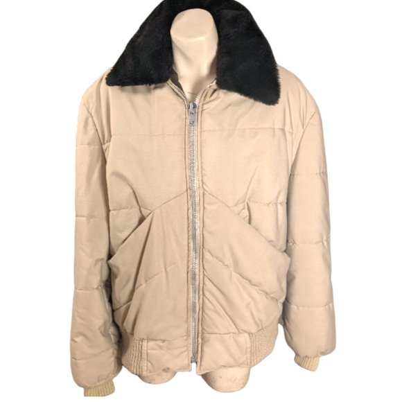 Men's Vintage Puffer Ski Jacket in Tan with Faux Fur - Medium Retro - 1960-70s - Picture 1 of 14